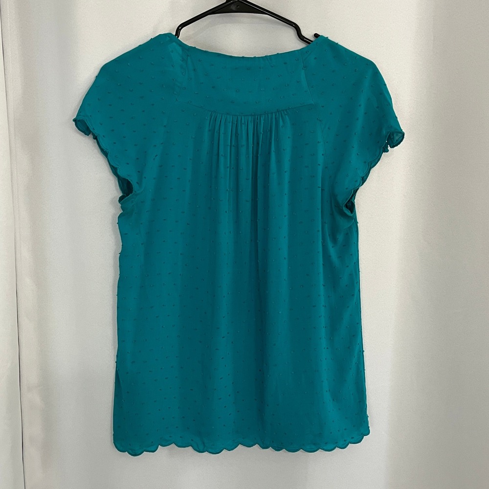 Maeve Anthropologie Teal Swiss Dot Cap Sleeve Scalloped Hem Top Sz 0 Blouse Boho - Picture 4 of 9